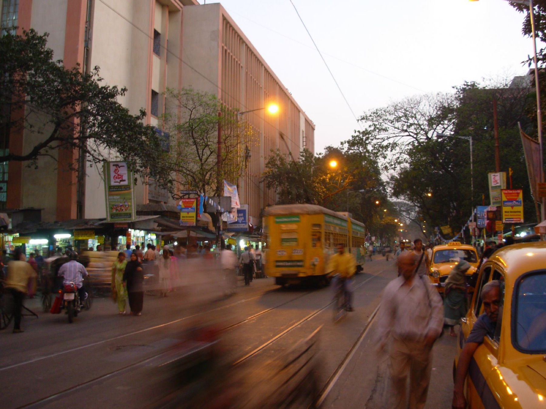 A tram moving through College Street, Kolkata